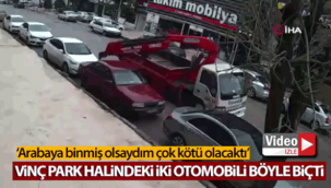 Başkent'te vinç park halindeki iki otomobili biçti