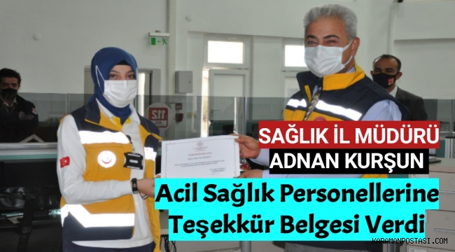 Komuta Kontrol Merkezi’nde görev yapan personeller İl Sağlık Müdürü Dr. Adnan Kurşun tarafından ödüllendirildi.