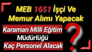 Karaman Milli Eğitim Müdürlüğü Kaç Personel Alacak?