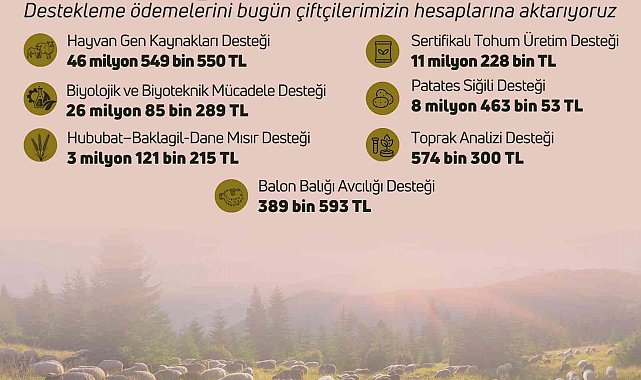 96 milyon 411 bin liralık tarımsal destekleme ödemeleri bugün çiftçilerin hesaplarına aktarılacak