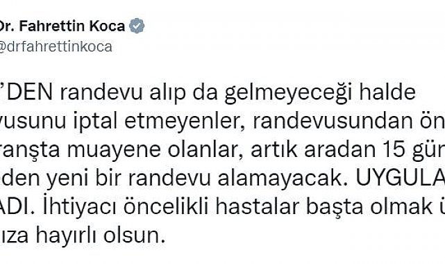 Bakan Koca duyurdu: MHRS'DEN randevu alıp gelmeyenlere 15 gün yeni randevu yok