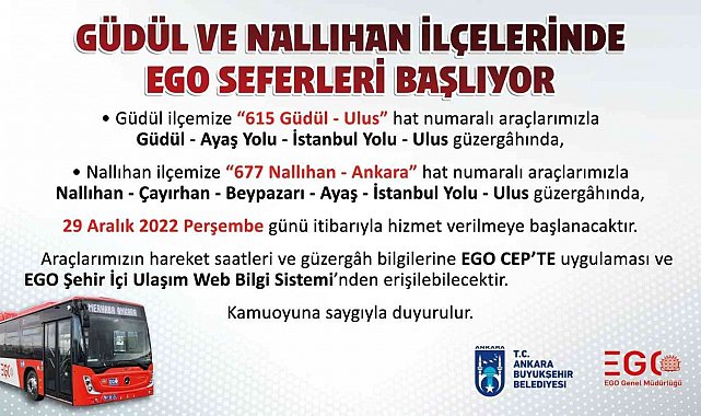 Güdül ve Nallıhan otobüs seferleri başlıyor