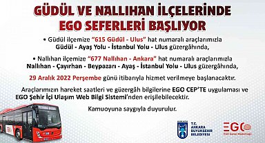 Güdül ve Nallıhan otobüs seferleri başlıyor