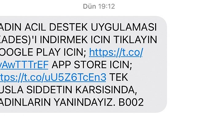 İçişleri Bakanlığınca 18 yaş üstü kadınlara SMS ile 'KADES' indirme linki gönderildi