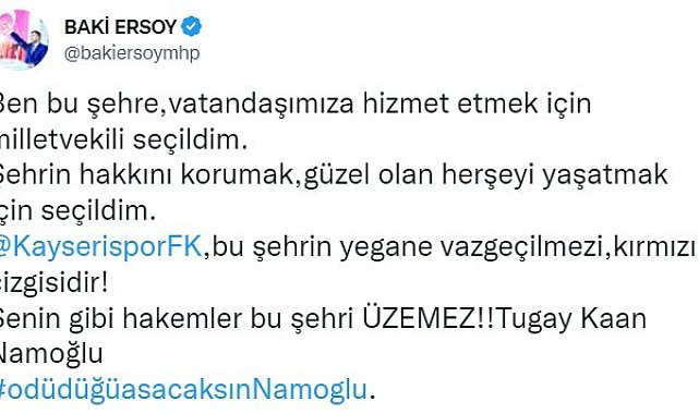 Kayserispor'dan hakem Numanoğlu'na tepki