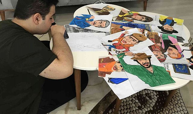 Otizmli Yunus Emre karaladığı kağıtlara şimdi Yeşilçam karakterleri çiziyor