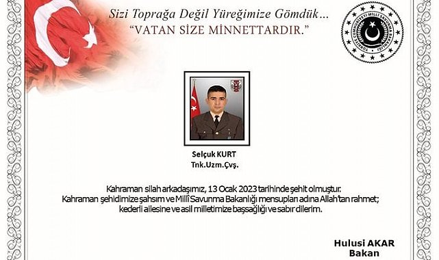 MSB: "Fırat Kalkanı Harekatı Bölgesi'nde 1 asker şehit oldu"