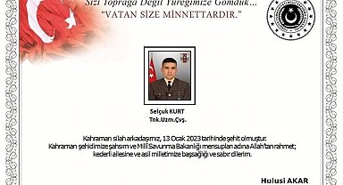 MSB: "Fırat Kalkanı Harekatı Bölgesi'nde 1 asker şehit oldu"