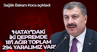 Sağlık Bakanı Koca: 'Hatay’daki iki depremde 18’i ağır toplam 294 yaralımız var'