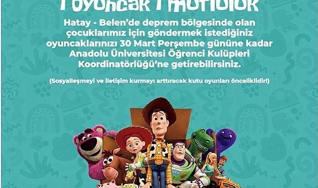 Anadolu Üniversitesi Öğrenci Kulüpleri Koordinatörlüğünden "1 Oyuncak 1 Mutluluk" yardım kampanyası
