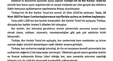 Eti Maden: "Bor Karbür Tesisinde üretim yok iddiası doğru değildir"