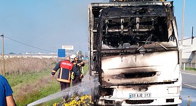 Limon yüklü kamyonda çıkan yangın maddi hasara neden oldu