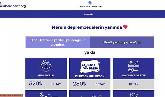 Mersin'de depremzedelere internet sitesi üzerinden yardım yapılıyor