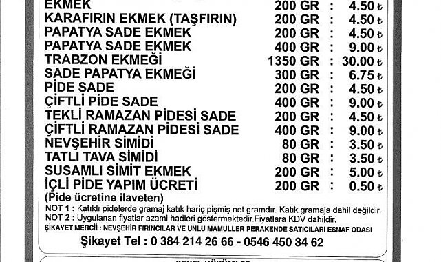 Nevşehir'de ekmek fiyatı arttı