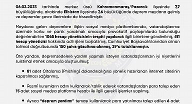 Sosyal medya platformlarında depreme ilişkin provokatif paylaşımlarda bulunan 29 kişi tutuklandı