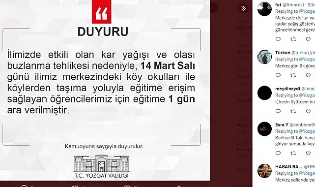 Yozgat'ta öğrencilerin 'kar tatili' mesajları gülümsetti