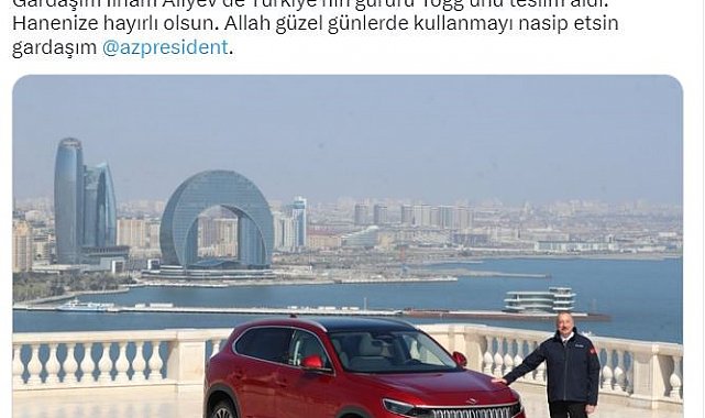 Cumhurbaşkanı Erdoğan: "Gardaşım Aliyev de Türkiye'nin gururu Togg'unu teslim aldı"