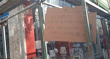 İnşaat demirlerine asılı düşündüren uyarı yazısı