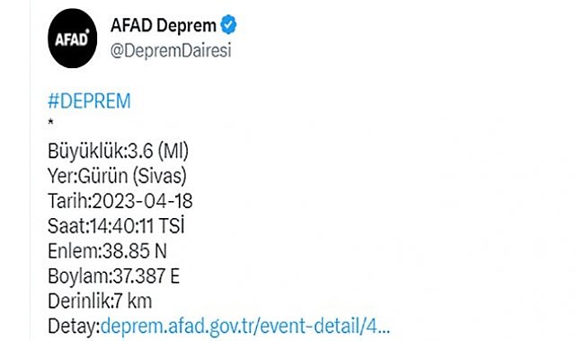 Sivas'ta deprem
