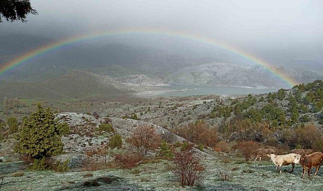 Sivas'ta yağmur sonrası gökkuşağı şöleni