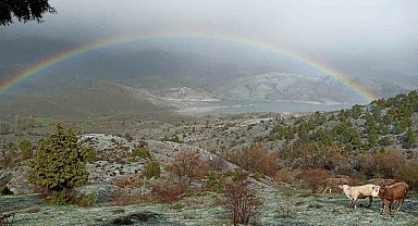 Sivas'ta yağmur sonrası gökkuşağı şöleni