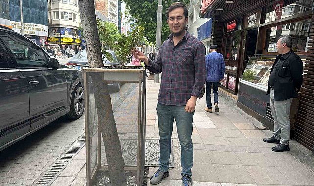 Ağaç zarar görmesin diye aldığı önlemle çevre esnafına da örnek oldu