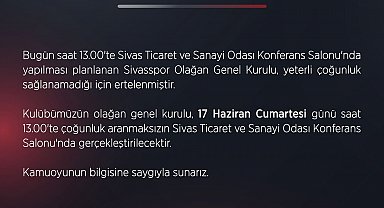 Sivasspor'da olağan genel kurul ertelendi