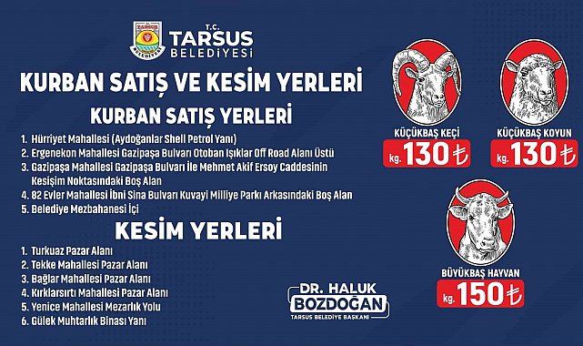 Tarsus'ta kurbanlık fiyatları ile satış ve kesim yerleri belirlendi