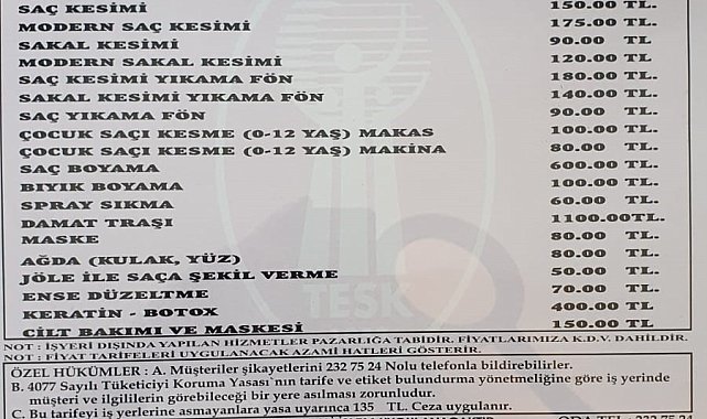 Berber fiyatlarına zam