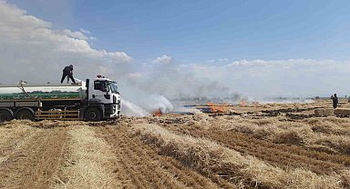 Konya'da arpa ekili tarladaki yangında badem ağaçları zarar gördü