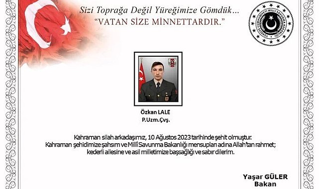 MSB: "Pençe-Kilit operasyonu bölgesinde 1 asker şehit oldu"