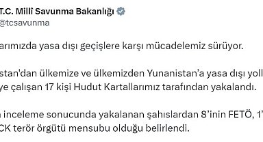 MSB: "Yunanistan'dan ülkemize ve ülkemizden Yunanistan'a geçmeye çalışan 17 kişi Hudut Kartallarımız tarafından yakalandı"