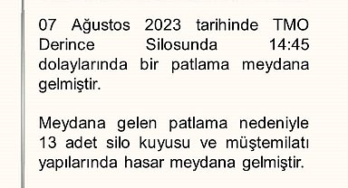 TMO: "Patlamanın toz sıkışması nedeniyle olabileceği değerlendirilmekte olup, detaylı teknik inceleme sonucunda sebebi netleşecektir"