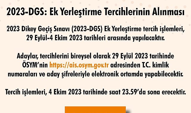 2023-DGS ek yerleştirme tercihleri alınmaya başladı