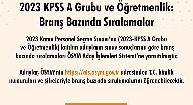 2023 KPSS A Grubu ve Öğretmenlik grubunda branş bazında sıralamalar açıklandı