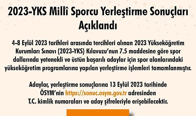 2023-YKS Milli Sporcu yerleştirme sonuçları açıklandı