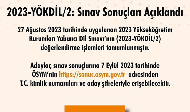 2023-YÖKDİL2 sonuçları açıklandı