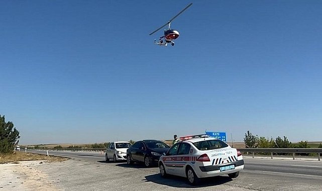 'Cayrokopter' destekli denetimle kurallara uymayan sürücüler tespit edildi