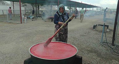 Domatesler kışlık salça için kaynadı