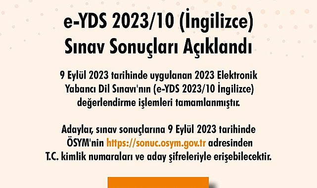 e-YDS 202310 sonuçları açıklandı