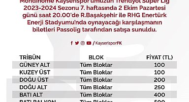 Kayserispor-Başakşehir maçının bilet fiyatları belli oldu