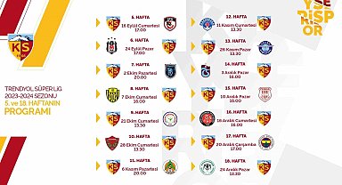 Kayserispor'un 14 haftalık maç programı belli oldu