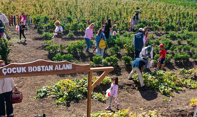 Keçiören'de kreş öğrencileri bostanda hasat yaptı