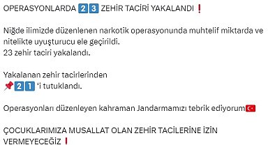 Niğde'de 23 zehir taciri yakalandı
