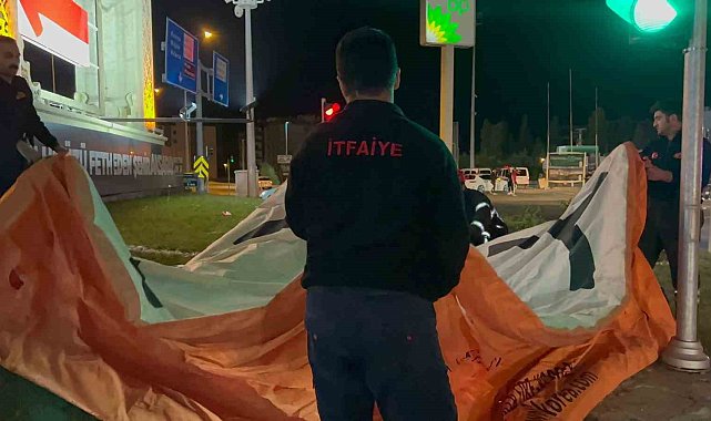 35 metre yükseklikteki esere çıkan alkollü şahıs ekiplere zor anlar yaşattı
