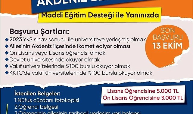 Akdeniz'de eğitim desteği başvuruları başladı