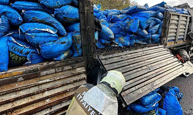 Başkentte kömür yüklü kamyon alevlere teslim oldu