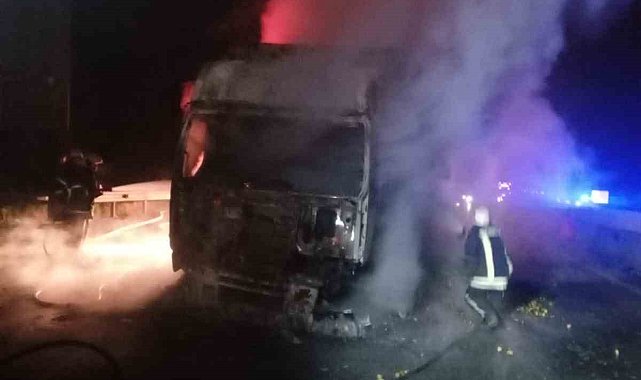 Narenciye yüklü tırda yangın