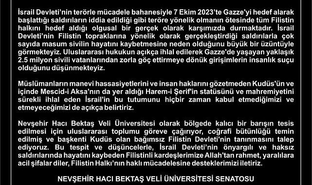 NEVÜ'den Gazze saldırılarına tepki