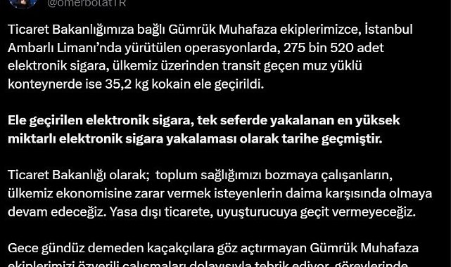 Ambarlı Limanı'nda 275 bin 520 adet elektronik sigara ele geçirildi